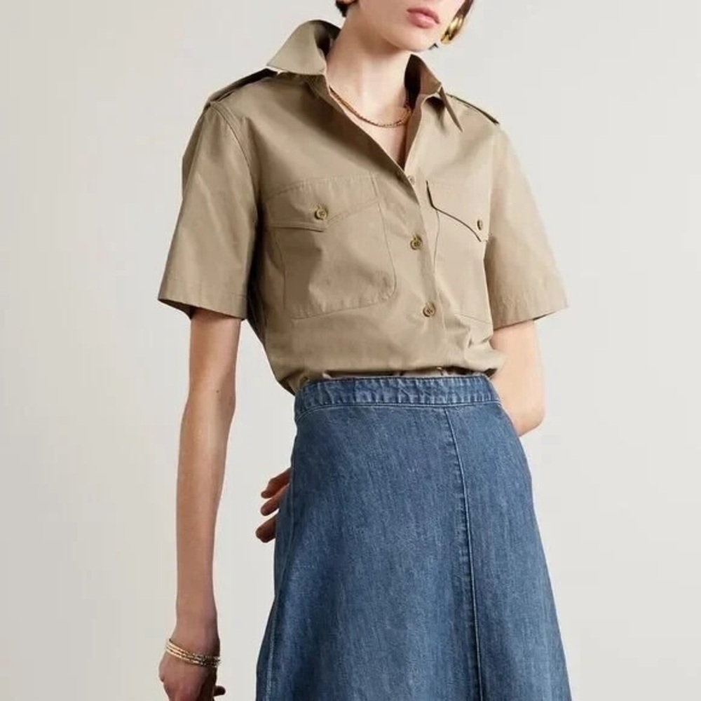 Nili Lotan Natalie Cotton-Poplin Shirt in Sand